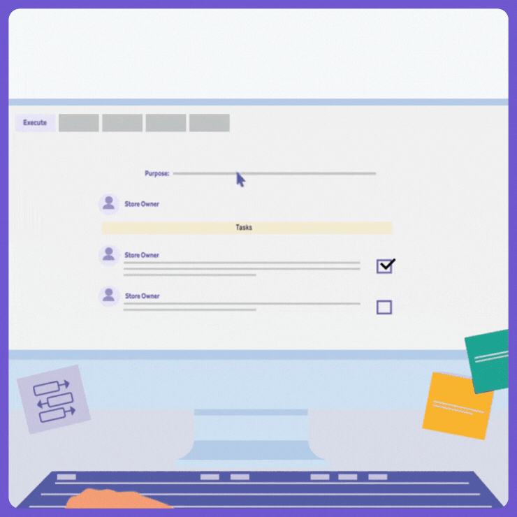 SequenceStack Task Execution Interface showing Store Owner tasks with clear purpose and execution tracking